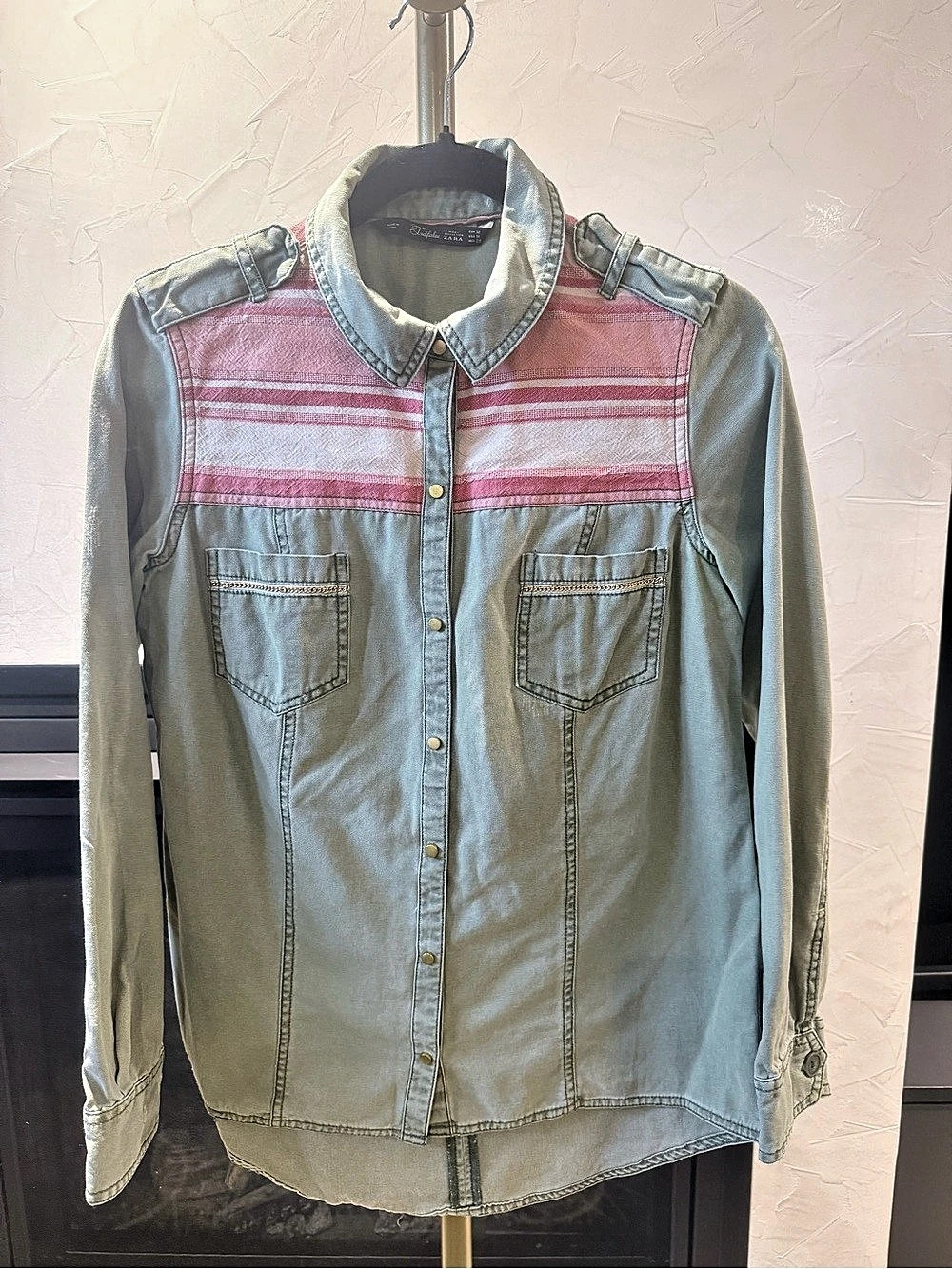 Zara Trafaluc Sage Denim Shirt Size Medium